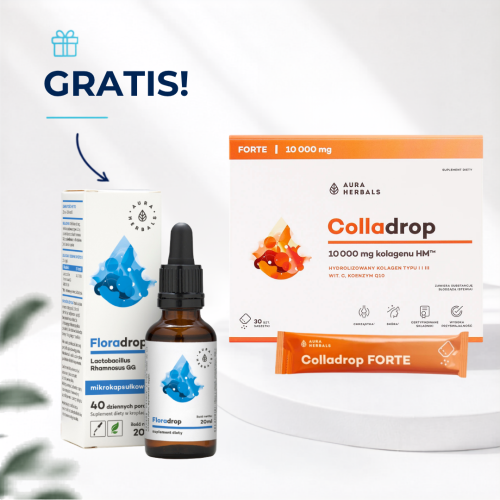 Zestaw Aura Herbals Floradrop Lactobacillus rhamnosus GG + Colladrop Forte kolagen morski 10000 mg