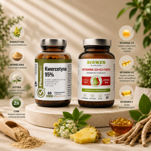 Kwercetyna 95% Pharmovit + Witamina D3 K2 Forte Biowen