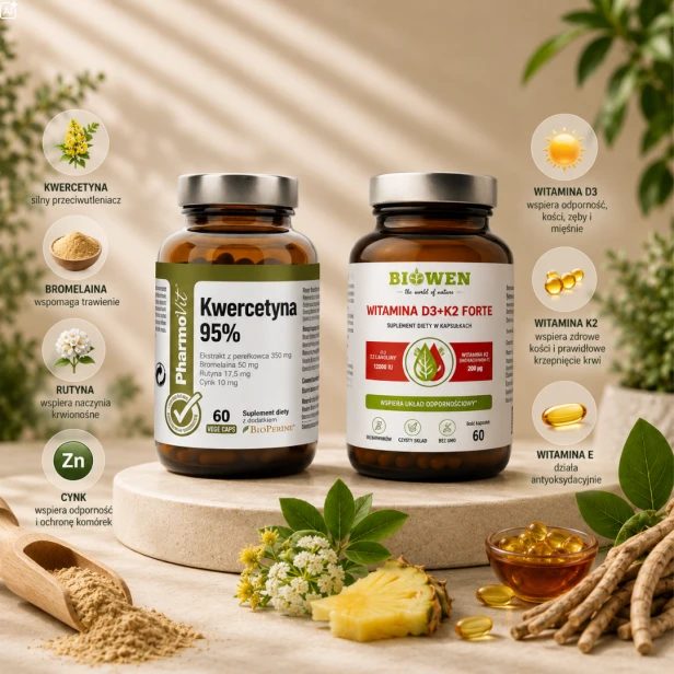 Kwercetyna 95% Pharmovit + Witamina D3 K2 Forte Biowen